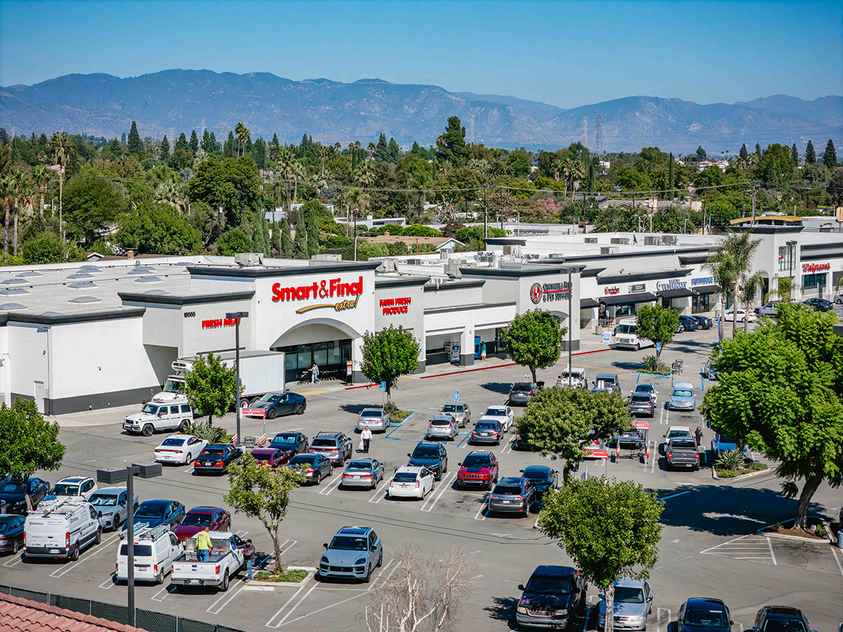 Drone image of shopping center