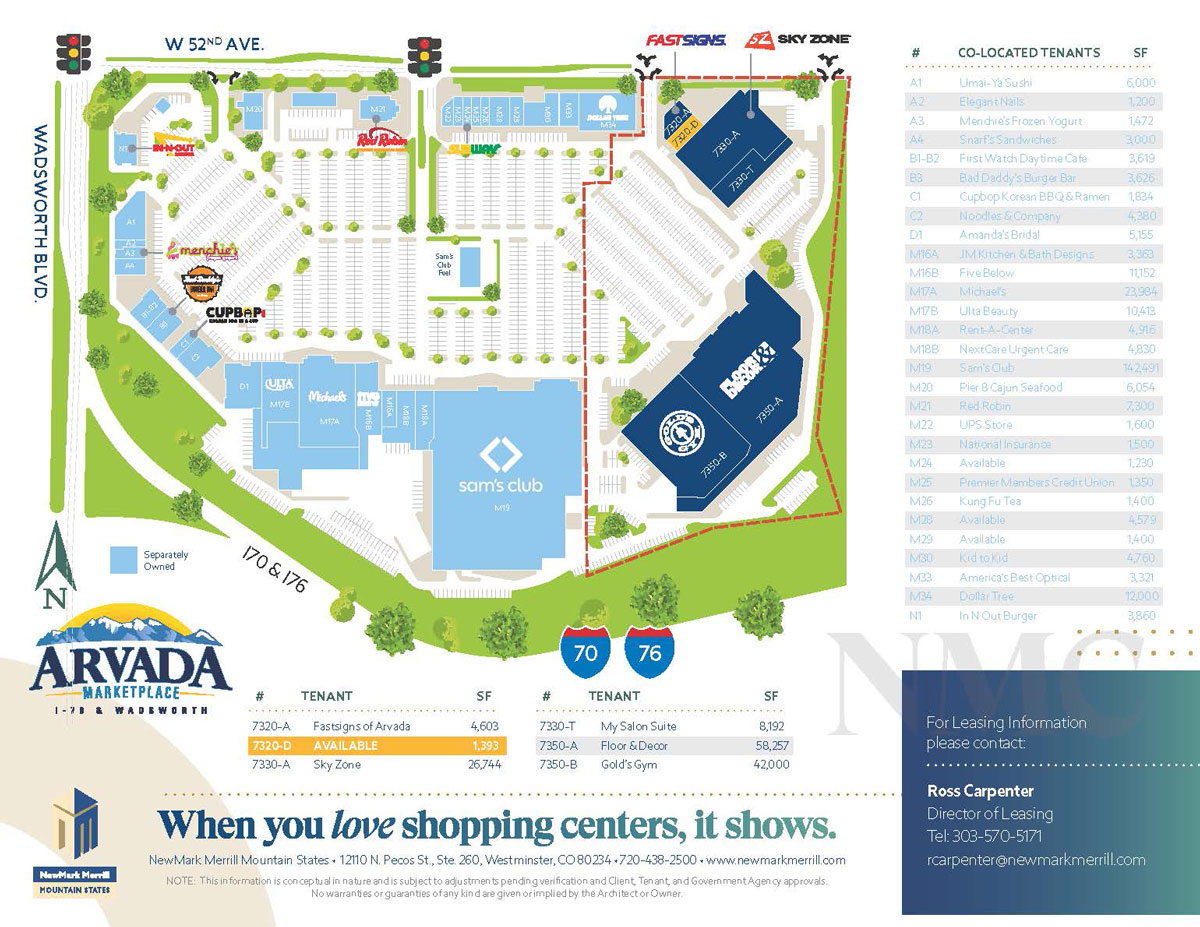 Arvada Site plan showing location of all tenants in the center.