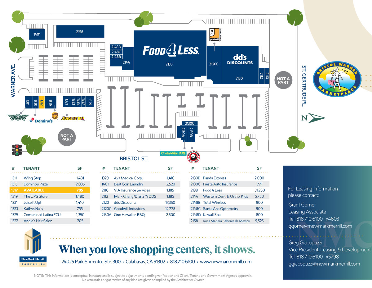 Bristol Warner Marketplace site plan showing location of all tenants.
