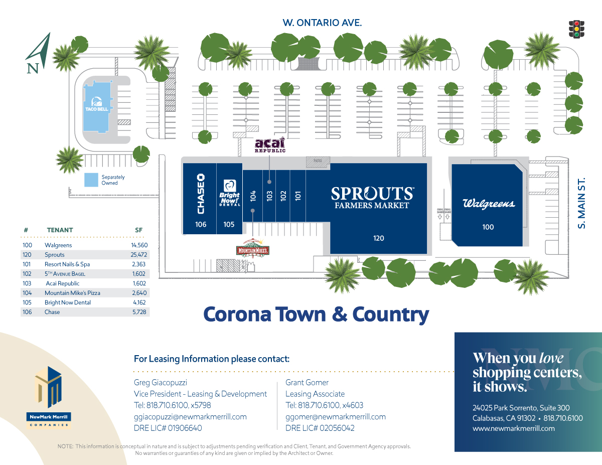 Corona Town and Country site plan showing the location of tenants