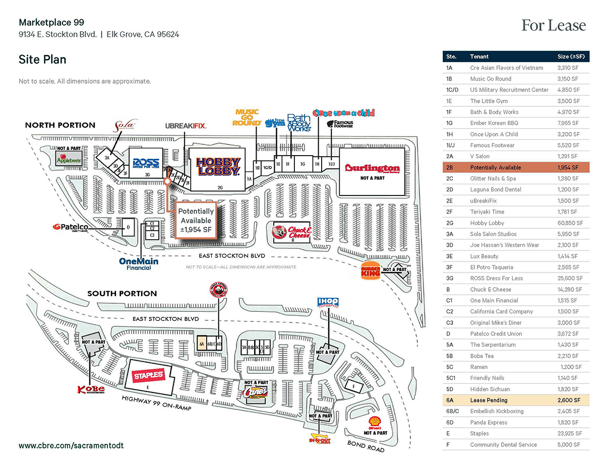 marketplace 99 site plan showing tenant locations in shopping center.