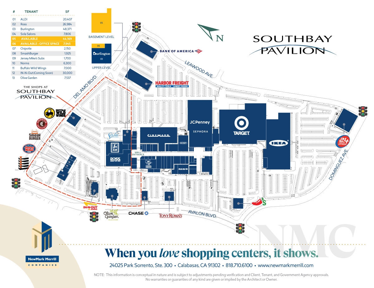 The shops at south bay pavilion site plan showing location of tenants